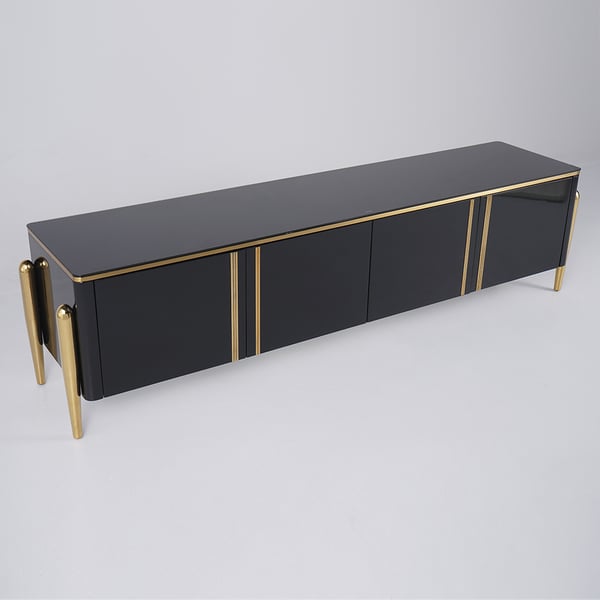Black/Champagne TV Stand Modern Rectangular 4 Doors Media Console for TVs Up To 85 #Black