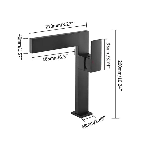 Robinet de lavabo de salle de bains cascade ultra-mince à poignée unique, noir, en laiton massif, 1 trou