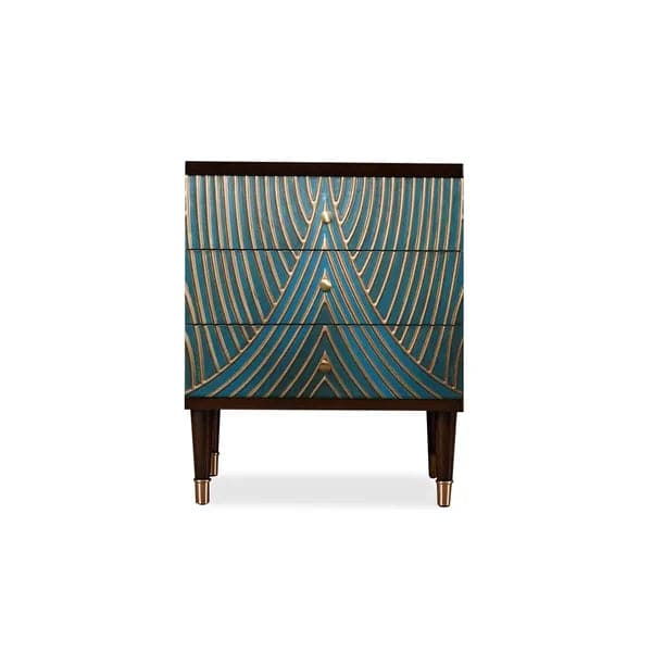 Novel Blue Cabinet Gold-Painted 3-Drawer Chest in Small