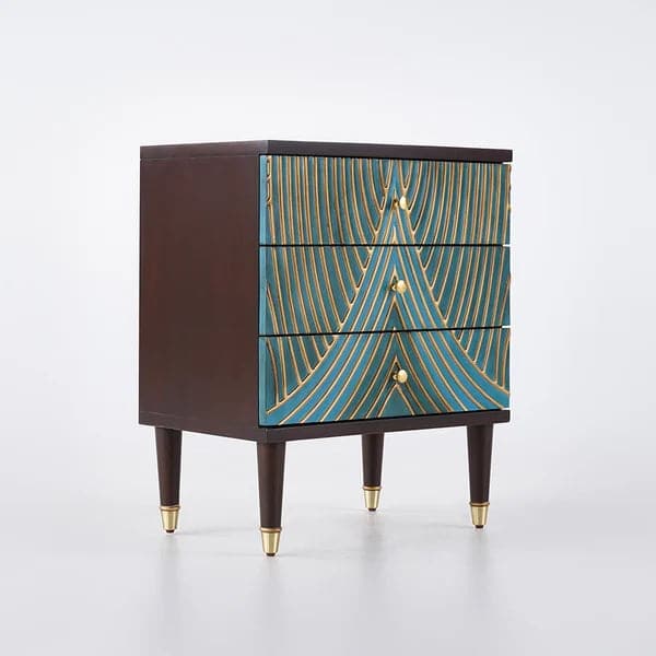Novel Blue Cabinet Gold-Painted 3-Drawer Chest in Small