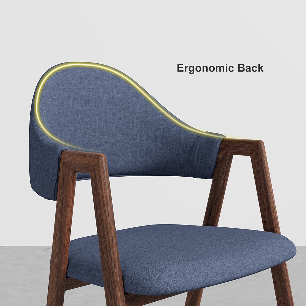 Blue Linen Upholstered Dining Chair Curved Back Chair