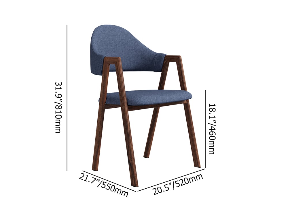 Blue Linen Upholstered Dining Chair Curved Back Chair