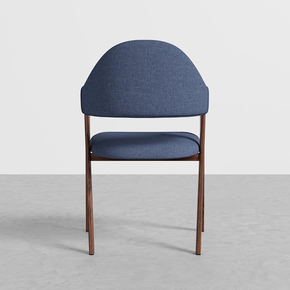 Blue Linen Upholstered Dining Chair Curved Back Chair