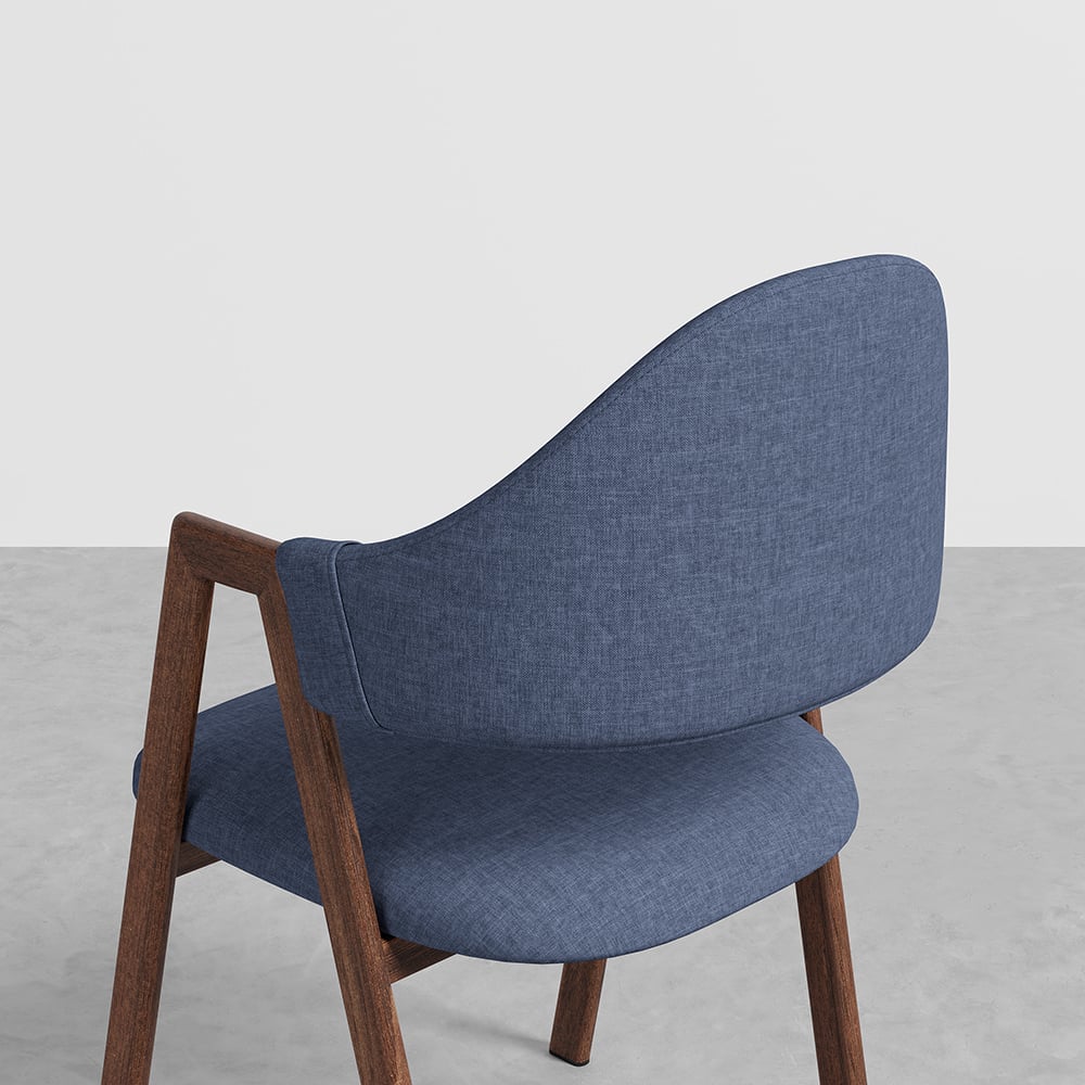 Blue Linen Upholstered Dining Chair Curved Back Chair