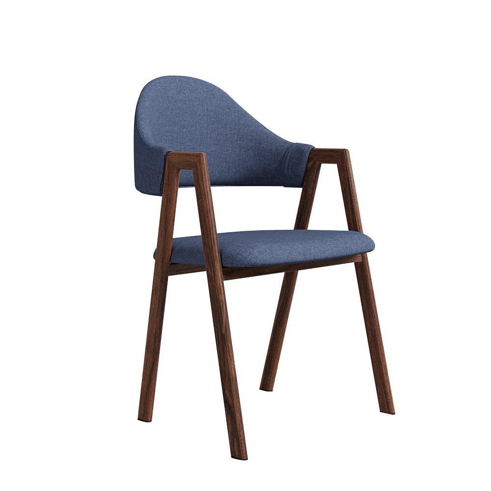 Blue Linen Upholstered Dining Chair Curved Back Chair