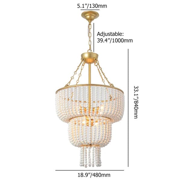 Boho 2-Tier White Ceramic Beads Gold Metal Frame 6/7-Light Chandelier in Brass#6-Light