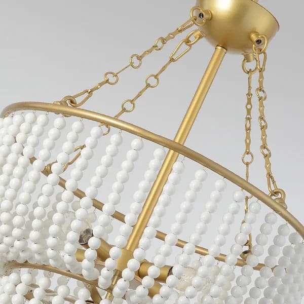 Boho 2-Tier White Ceramic Beads Gold Metal Frame 6/7-Light Chandelier in Brass#6-Light