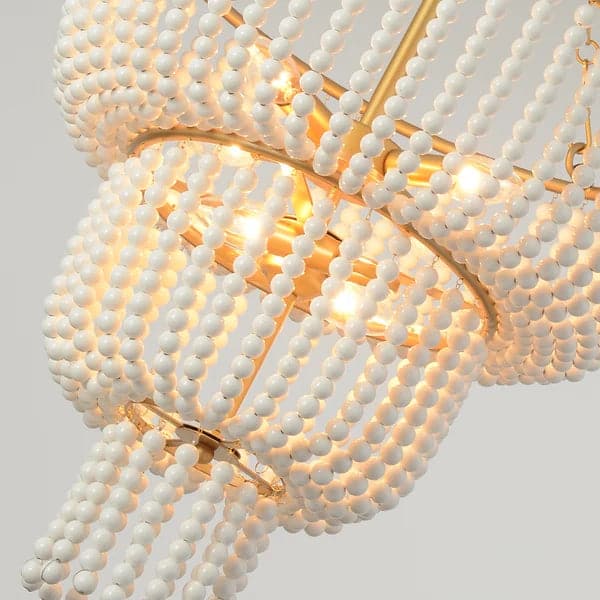 Boho 2-Tier White Ceramic Beads Gold Metal Frame 6/7-Light Chandelier in Brass#6-Light
