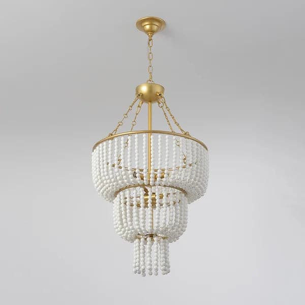 Boho 2-Tier White Ceramic Beads Gold Metal Frame 6/7-Light Chandelier in Brass#6-Light