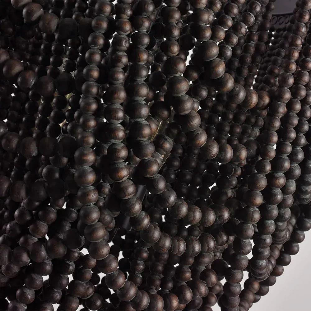 Lustre en perles de bois Cascade à 3 lumières, noir mat