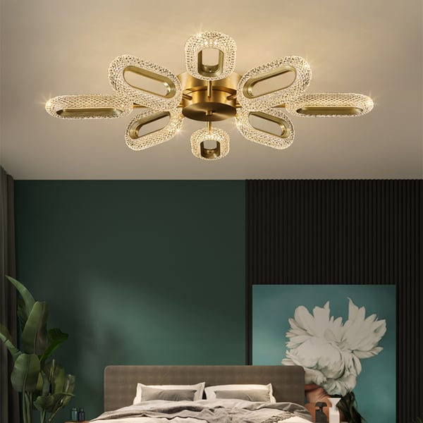 Brass Semi Flush Mount Light 8-Light LED Ceiling Light Ring Light Fixture in Gold