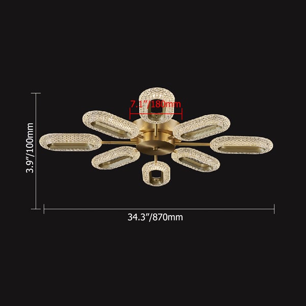 Plafonnier semi-encastré en laiton à 8 ampoules LED, luminaire annulaire en or