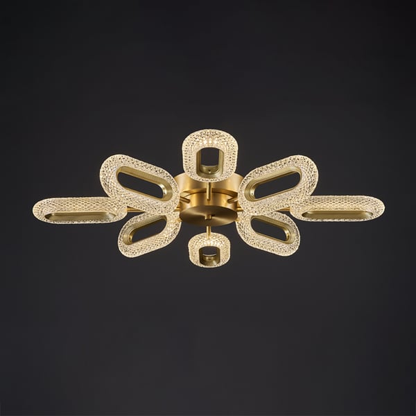 Brass Semi Flush Mount Light 8-Light LED Ceiling Light Ring Light Fixture in Gold