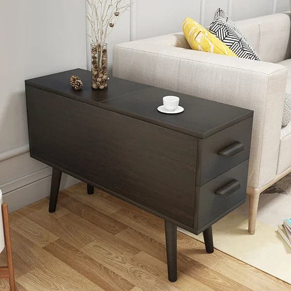 Brown Rectangle End Table with Drawers Modern Sofa Table for Living Room