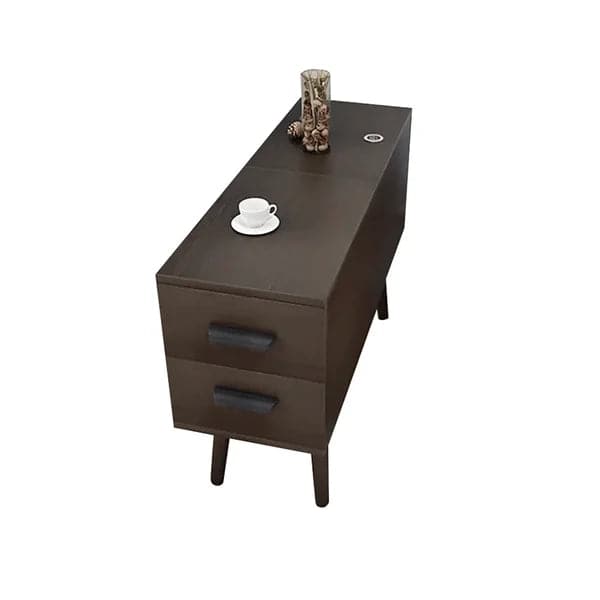 Brown Rectangle End Table with Drawers Modern Sofa Table for Living Room