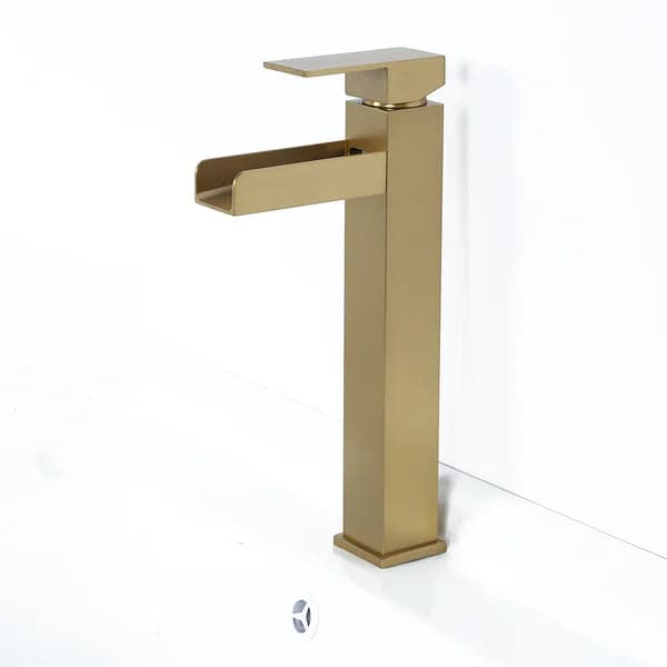 Robinet de lavabo de salle de bains à poignée unique en or brossé, cascade en laiton massif moderne