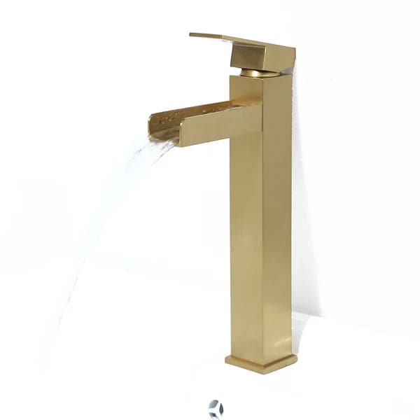 Brushed Gold Single Handle Waterfall Bathroom Vessel Sink Faucet Solid Brass Modern