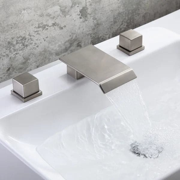 Brushed Nickel Waterfall Widespread Bathroom Sink Faucet Square Double Handle