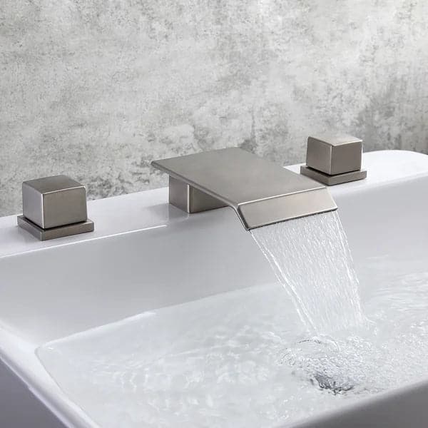 Brushed Nickel Waterfall Widespread Bathroom Sink Faucet Square Double Handle