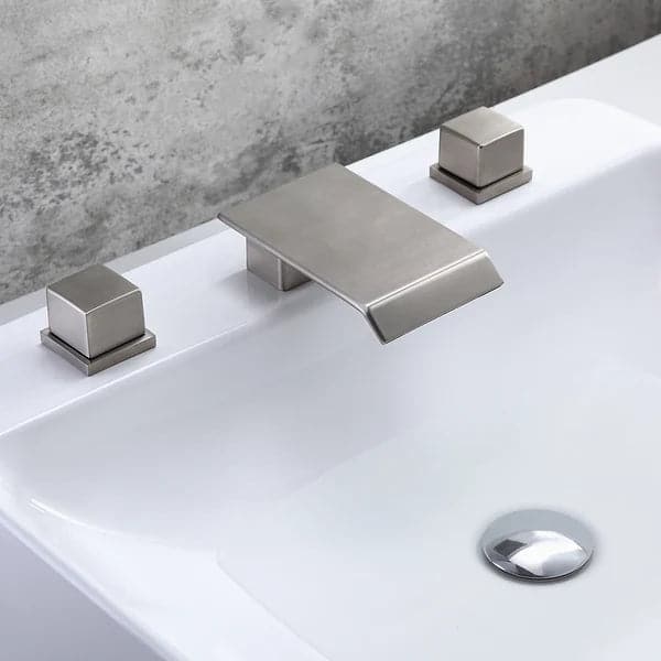 Brushed Nickel Waterfall Widespread Bathroom Sink Faucet Square Double Handle