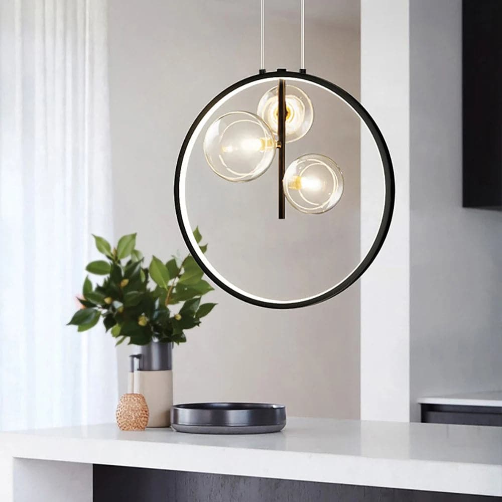 Bubi Black Pendant Light Minimalist Glass Globe LED 1/3/5-Light for Dining Room#3-Light