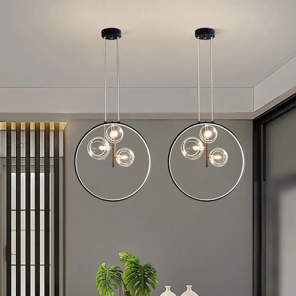 Bubi Black Pendant Light Minimalist Glass Globe LED 1/3/5-Light for Dining Room#3-Light