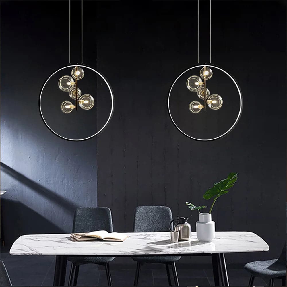 Bubi Black Pendant Light Minimalist Glass Globe LED 1/3/5-Light for Dining Room#5-Light