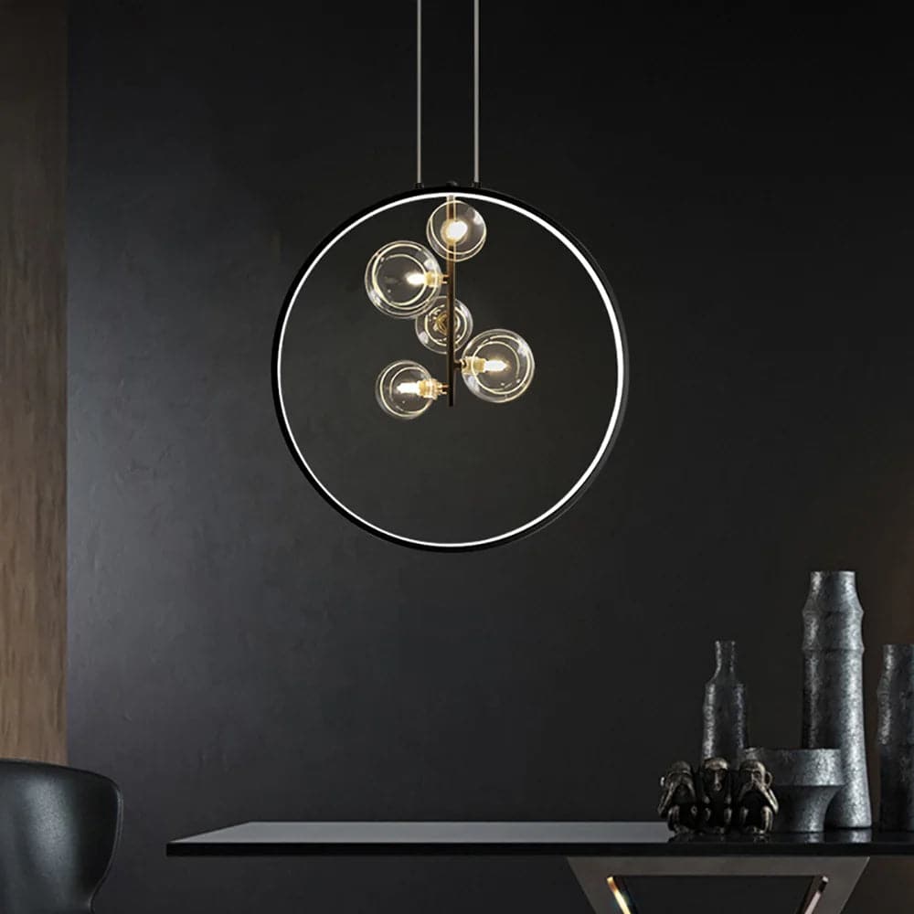 Bubi Black Pendant Light Minimalist Glass Globe LED 1/3/5-Light for Dining Room#5-Light