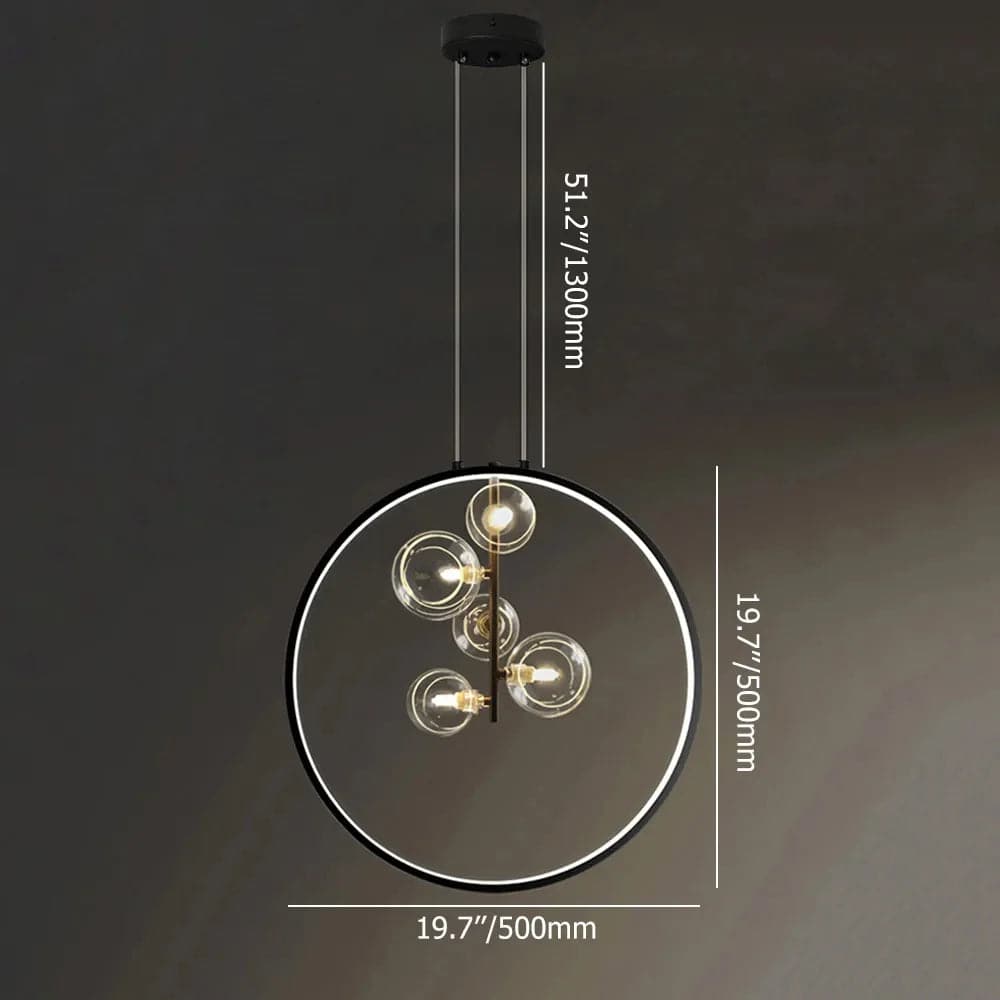 Bubi Black Pendant Light Minimalist Glass Globe LED 1/3/5-Light for Dining Room#5-Light