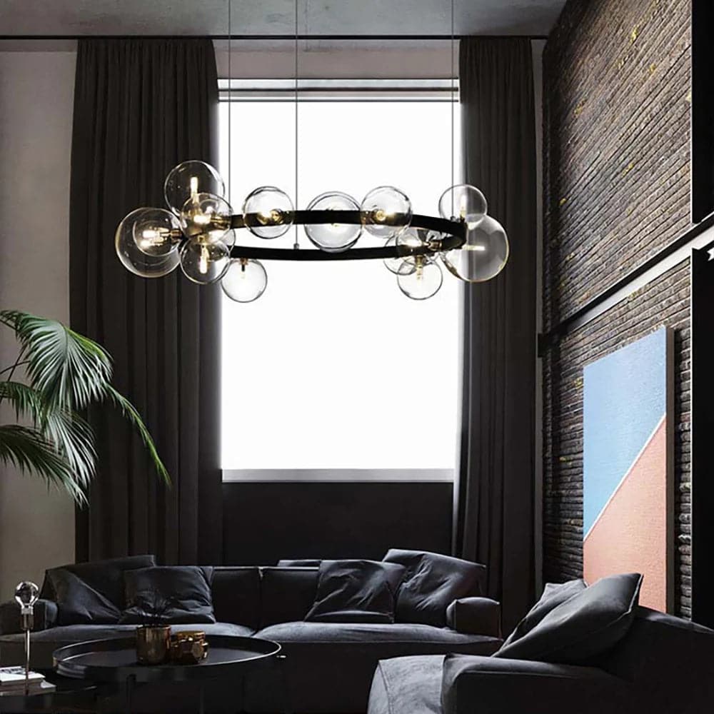 Bubi Modern Black Glass Bubble Chandelier 15/24-Light for Living Room and Dining Room#15-Light