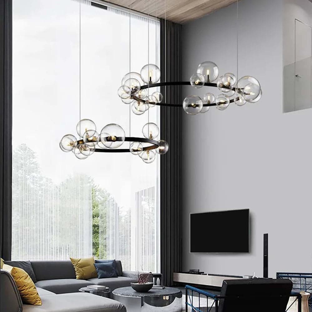 Bubi Modern Black Glass Bubble Chandelier 15/24-Light for Living Room and Dining Room#15-Light