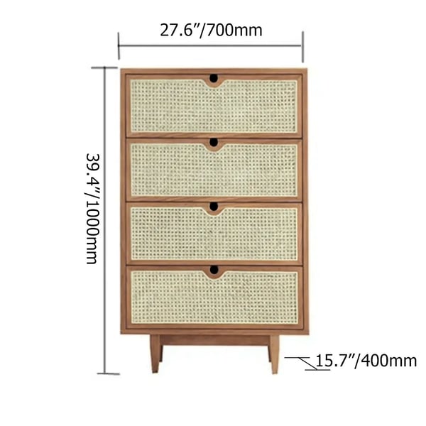 Mid Century Modern Natural 4 Drawers Chest Rattan Woven in Large