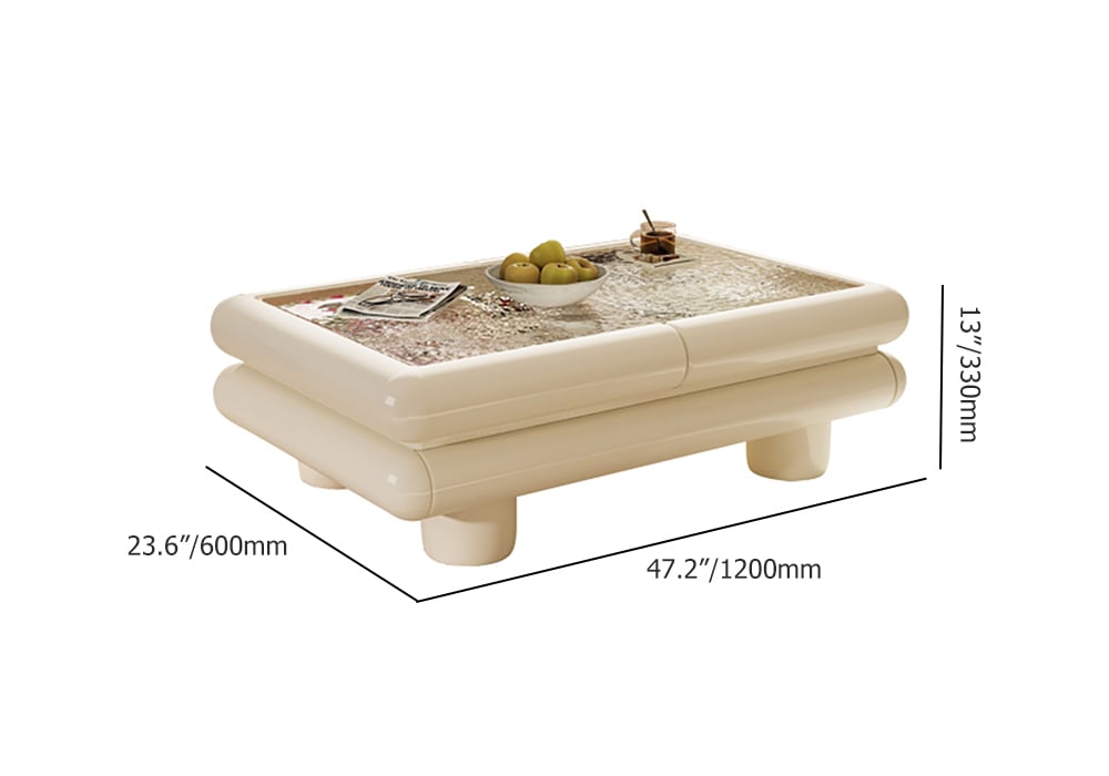 Clear & White Modern Multi-functional Large Coffee Table Extendable with Storage