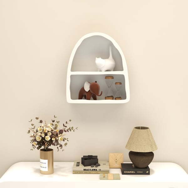 Codiys Art Deco White Arched Wall Mounted Shelf Wood Floating Shelf with Open Storage