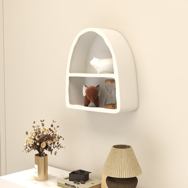 Codiys Art Deco White Arched Wall Mounted Shelf Wood Floating Shelf with Open Storage