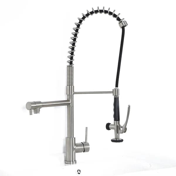 Commercial Pull Down Pre-rinse Spring Sprayer Brushed Nickel Kitchen Sink Faucet with Deck Plate Solid Brass