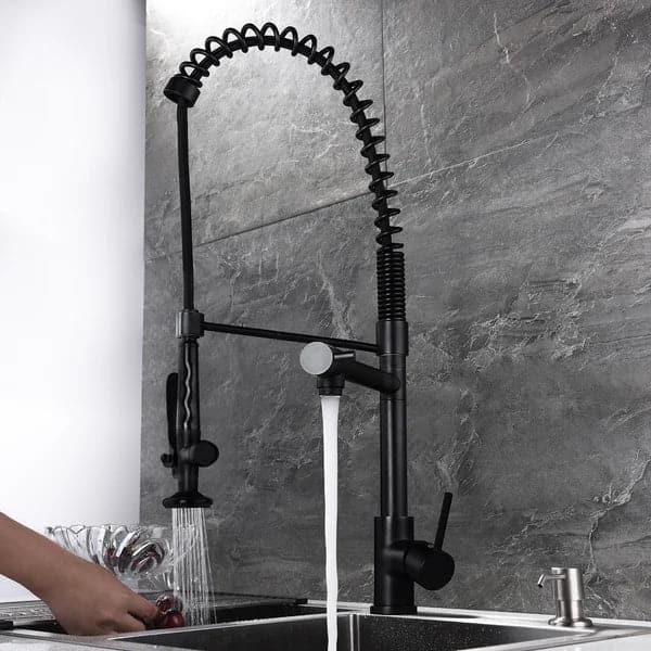 Commercial Pull Down Pre-rinse Spring Sprayer Matte Black Kitchen Sink Faucet with Deck Plate Solid Brass