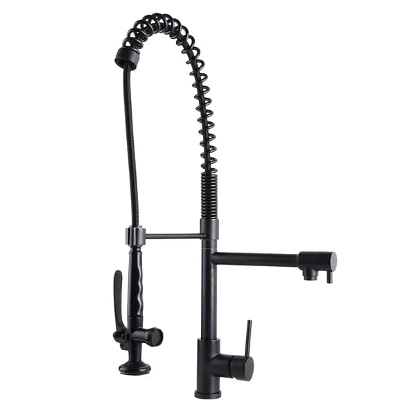 Commercial Pull Down Pre-rinse Spring Sprayer Matte Black Kitchen Sink Faucet with Deck Plate Solid Brass