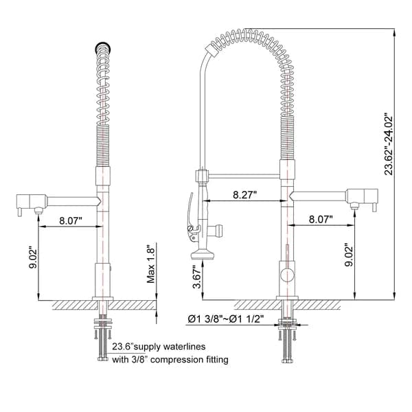 Commercial Pull Down Pre-rinse Spring Sprayer Matte Black Kitchen Sink Faucet with Deck Plate Solid Brass