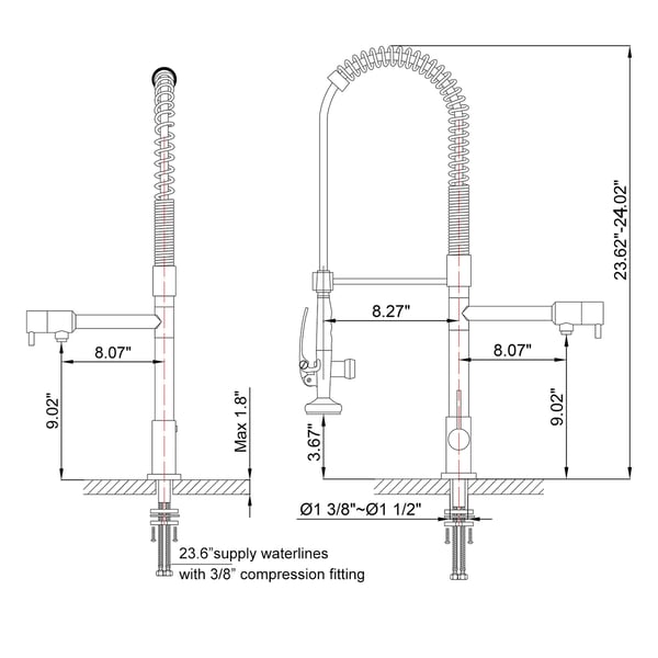 Commercial Pull Down Pre-rinse Spring Sprayer Polished Chrome Kitchen Sink Faucet with Deck Plate Solid Brass