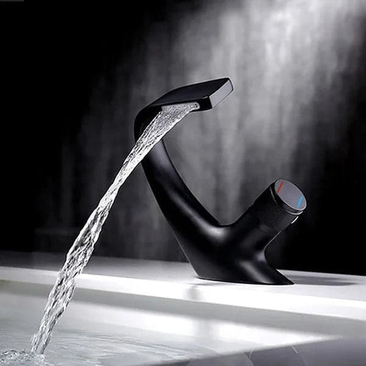 Robinet de lavabo de salle de bain à cascade à 1 trou et à poignée unique, créatif et contemporain