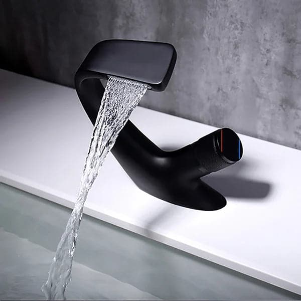 Robinet de lavabo de salle de bain à cascade à 1 trou et à poignée unique, créatif et contemporain