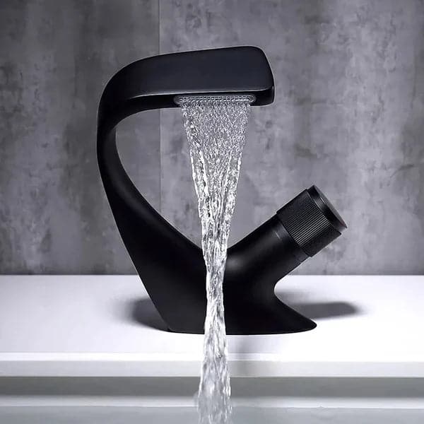 Robinet de lavabo de salle de bain à cascade à 1 trou et à poignée unique, créatif et contemporain