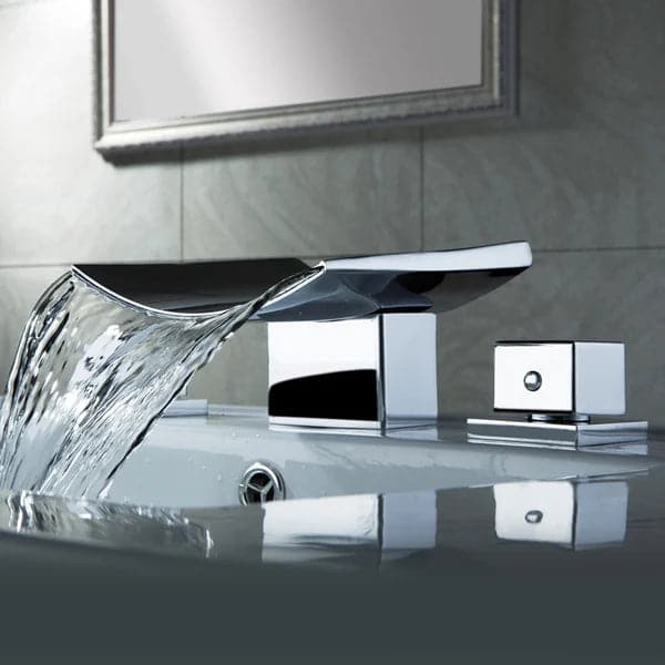 Contemporary Double Handle Waterfall Widespread Bathroom Sink Faucet in Polished Chrome
