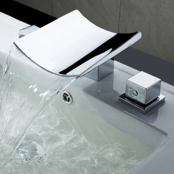 Contemporary Double Handle Waterfall Widespread Bathroom Sink Faucet in Polished Chrome