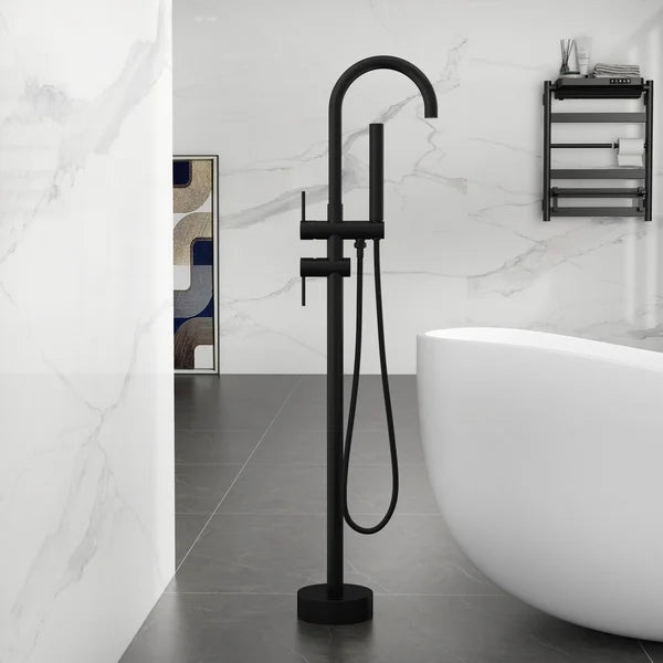 Contemporary Matte Black Gooseneck Freestanding Tub Filler Faucet