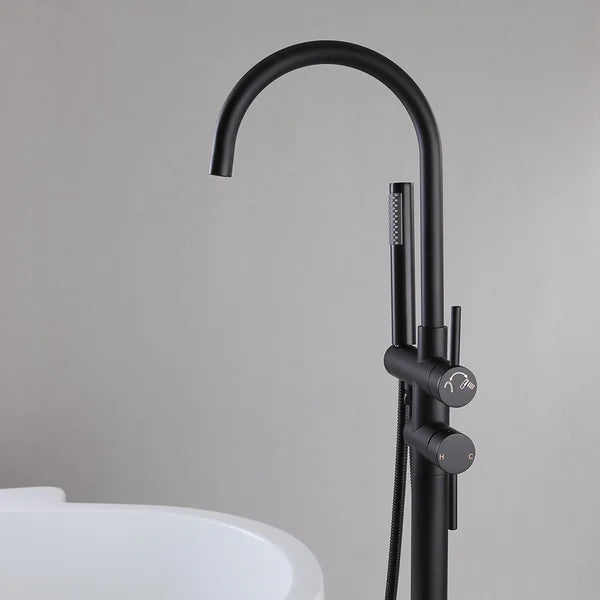 Contemporary Matte Black Gooseneck Freestanding Tub Filler Faucet