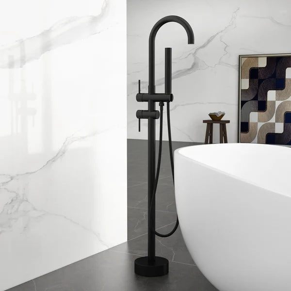 Contemporary Matte Black Gooseneck Freestanding Tub Filler Faucet