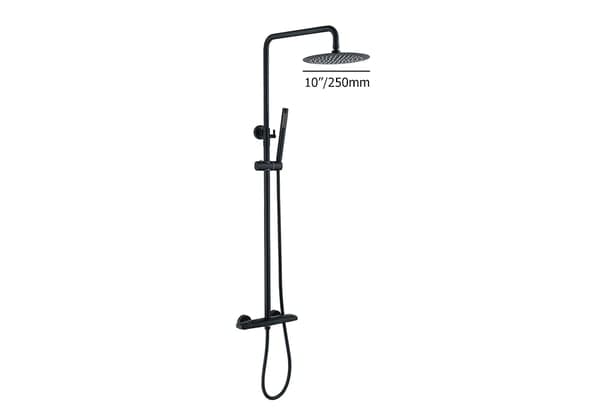 Contemporary Shower System Thermostatic Matte Black Solid Brass Rainfall Shower Head