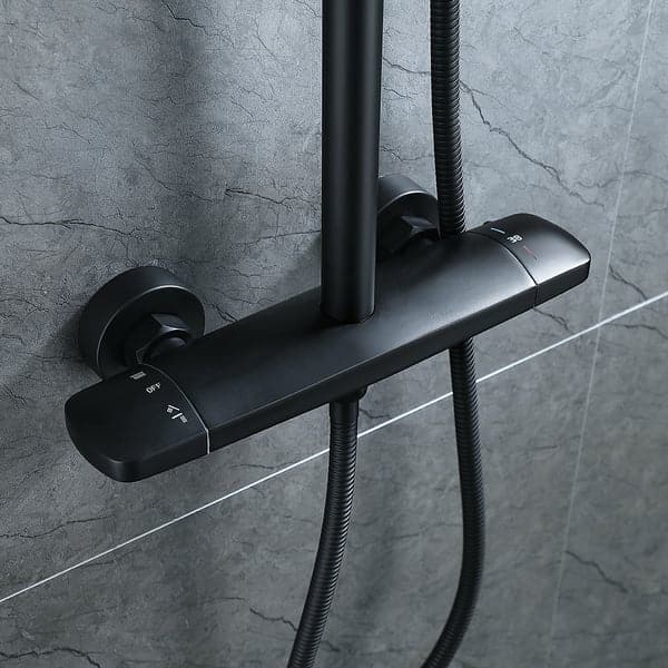 Système de douche contemporain Pomme de douche thermostatique à effet pluie en laiton massif noir mat